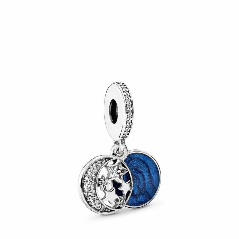 Pandora Moon & Blue Sky Dangle Charm - Sterling Silver/Enamel/Blue/Cubic Zirconia - Canada | NX5871Y